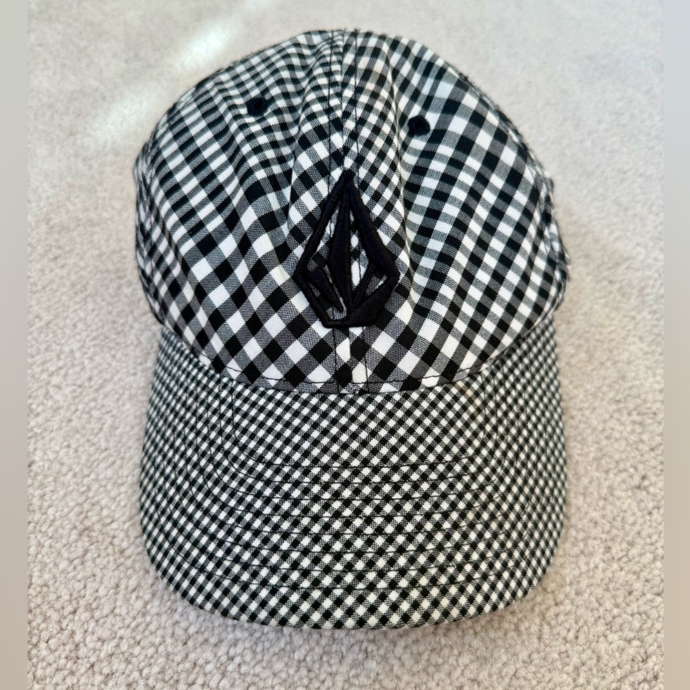Volcom Flexfit Black and White Checkered Gingham Baseball Cap Hat